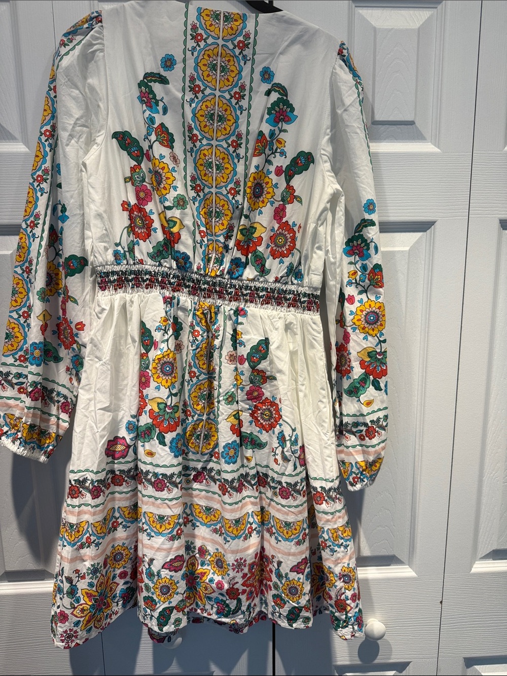 Boden White Floral Embroidered Long-Sleeve Tiered Dress - Picture 5 of 5